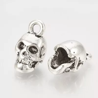 5 Skull Tibetan Silver 15 Mm X 8mm Goth Halloween CHARM B12 • £2.25