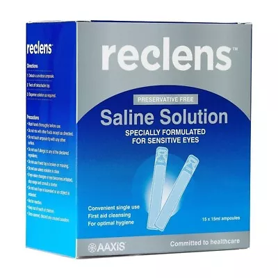 Reclens Saline Solution Ampoules 15 X 15mL Normal Saline For Contact Lenses • $22.75