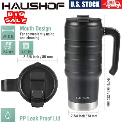 $22.99 • Buy HAUSHOF 24 Oz Travel Mug Stainless Double Wall Vacuum Insulated Tumbler W/Handle