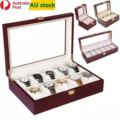 2/3/5/6/10/12 Slots Wooden Watch Case Jewelry Watch Display Case Storage Case AU • $57.09