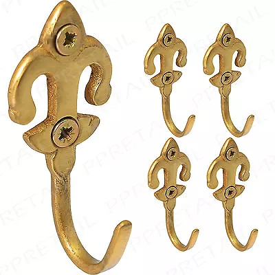 £5.57 • Buy 4 X BRASS ~ FLEUR DE LYS ~ CURTAIN TIE BACKS & SCREWS Tassel/Rope/Sash Ring Hook