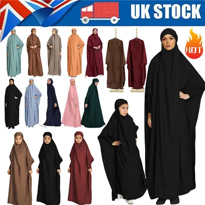 Muslim Women Kids Girls Prayer Dress Ramadan Eid-Caftan Abaya Hooded Khimar Robe • £9.99