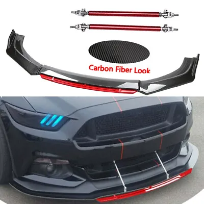 Front Bumper Lip Splitter Spoiler Body Kit Carbon Fiber Rods For Ford Mustang GT • $129.99