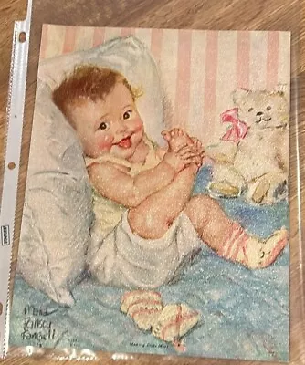  LITHOGRAPH  By MAUD TOUSEY FANGEL  BABY With TEDDY BEAR RARE  1940'S  • $10