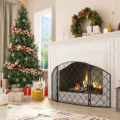 $49.99 • Buy 3-Panel Fireplace Screen Foldable Indoor Metal Fire Place Mesh Craft Fence Black