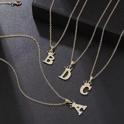 Fashion Luxury 26 Initial Letter Necklace A-Z Crown Alphabet Pendant Necklace • $23.95