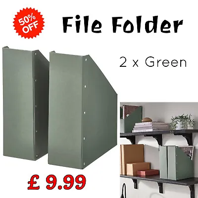 2 X Green Office File Organiser Grey Magazine Holder Paper Storage Box Folder • £9.99