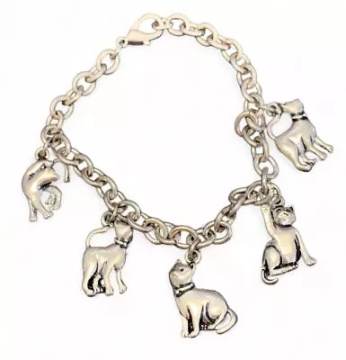 Vintage Kitty Cat Kitten Lovers Gift Charm Bracelet ￼ 7.5” Silver Tone • $20