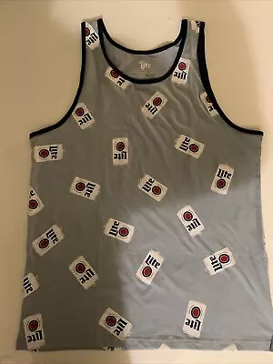 Bud Light Beer Tank Top All Over Label Pattern 60/40 Cotton/Poly Mens Size Large • $11