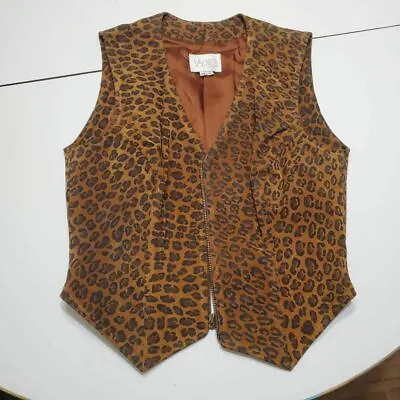 $49.99 • Buy Vakko Womens Vest Brown Black Leopard Print Full Zipper Lined V Neck M