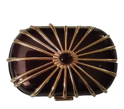 Vintage Revlon Makeup Mini Compact Burgundy Gold Tone Starburst Mirror Case • $74.70