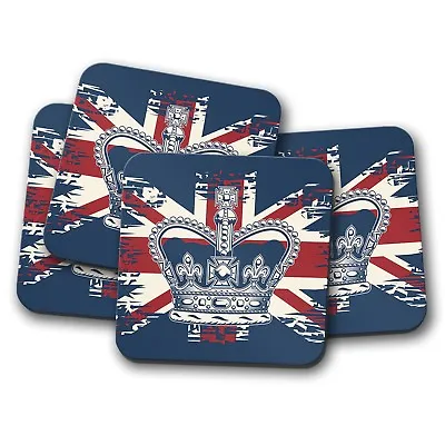 £7.99 • Buy 4 Set - British Crown Coaster - Union Jack Flag Royal Queen King UK Gift #14860