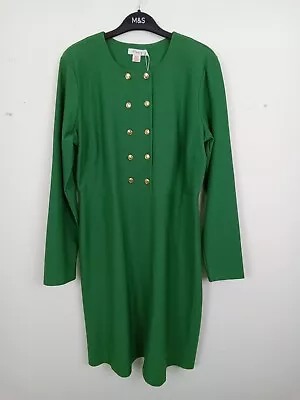 Finery Dress Green Gold Button Round Neck Long Sleeve Knee Length BNWT F2 • £19.99