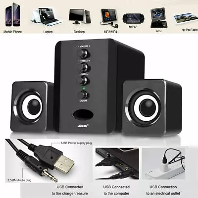 SADA USB 2.1 Wired Computer PC Speakers Bass Stereo Music Player Mini Subwoofer • $25.69