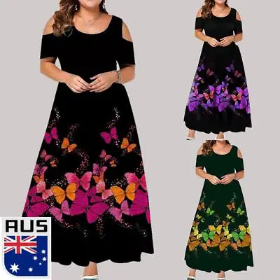 $34.59 • Buy Plus Size Womens Butterfly Maxi Long Dress Cold Shoulder Holiday Casual Sundress