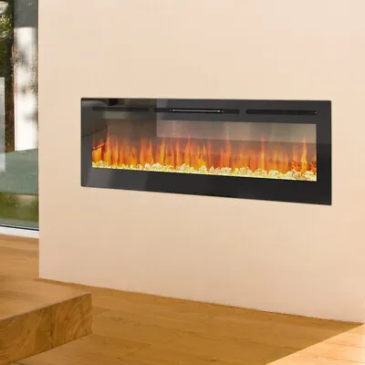 Recessed Wall Mounted LED Fireplace Glass Electric Fire Digital Flames W/ Remote • £189.95