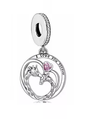 I Love You Forever Giraffe Love Heart Charm Couple Wife Mum Sterling Silver 925 • £17.98