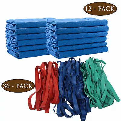 12Pk 72 X80  Economy Moving Blanket 36Pk Variety Moving Rubber Band 30  36  42  • £159.08