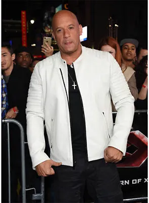 Vin Diesel White Leather Jacket Handmade Men Celebrity Biker Leather Jacket • $147.24