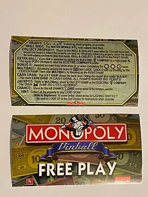 $17.49 • Buy Monopoly Pinball Party Stern Pinball Apron Instruction Cards
