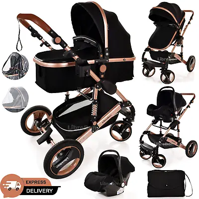 £195 • Buy Pram Baby Buggy Set  Folding 3 In 1 Set Travel System Car Seat  Pushchair 