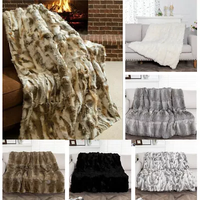 Luxury Real Rabbit Fur Throw Skin Fur Blanket Warm Bedspread Multicolor 55x63in • $164.34