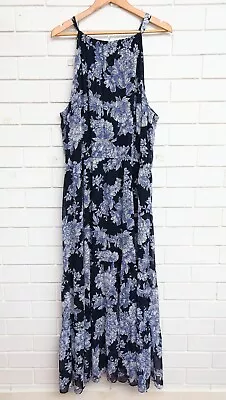 Women's City Chic Blue Floral Sleeveless High Neck Maxi Dress Plus Size XL • $24