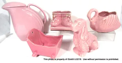 LOT 5 VTG MCM PINK POTTERY PLANTERS PITCHER McCoy Hall DOG BOOTIES CRADLE SWAN • $45