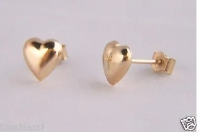 9ct Yellow GOLD 6mm PLAIN HEART STUDS EARRINGS Girls Mums Mothers X'mas GIFT BOX • £18.50