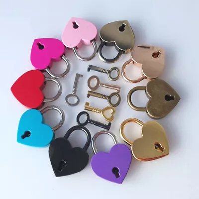 Heart Shape Padlock With Key Small Mini Lock For Jewelry Box Diary Book Suitcase • $5.93
