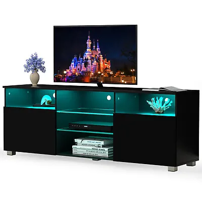 $179.99 • Buy TV Stand For 65 In TV, Entertainment Center With LED Lights And Glossy Cabinets
