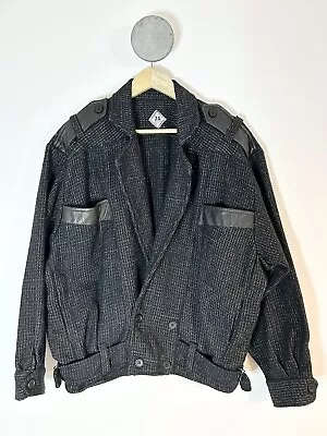 Vintage 90’s Jonathan Silver Australian Wool Bomber Jacket Size L Grey Plaid • $45.20