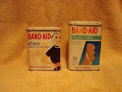 LOT OF 2 Vintage Johnson & Johnson BAND-AID Metal Tin Box. • $12.95