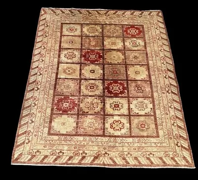 Vintage Hand-Knotted Wool Rug Oriental Design In Ivory/ Red 7'11 X 9'7 • $1650