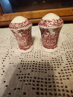 Mason's Vista Ironstone China Salt & Pepper Shakers Pink Red England Mint!! • $50