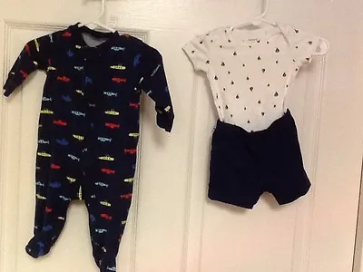 Infant Boys One Piece Sleeper And One Piece Shirt With Shorts 0 To 3 Months 44 • $7.99