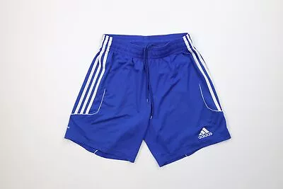 Vintage Adidas Mens Medium Spell Out Above Knee Running Soccer Shorts Royal Blue • $35.95