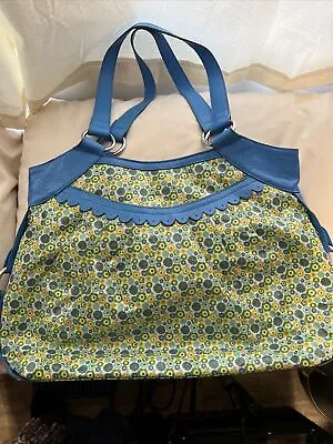 Vera Bradley Frill Tote English Meadow Large Handbag Blue Yellow Floral Vinyl • $14.99