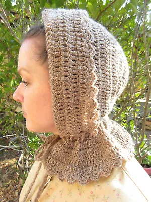 Women's Handmade Crocheted Wool Lt Brown Hood-civil War Victorian Dickens • $25