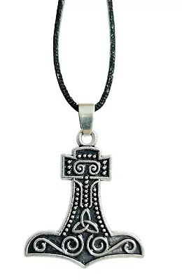 Thors Hammer Necklace Viking Asatru Skane Raven Pendant 30  Tie Cord Norse Pagan • $7.08