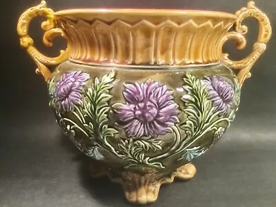 Antique Majolica Cache Pot Planter By Onnaing Chrysanthemes C.1800 • $805.50