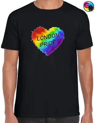London Pride Heart Mens T Shirt Gay Lesbian Lgbtq Rainbow Flag Proud Top Unisex • £8.99