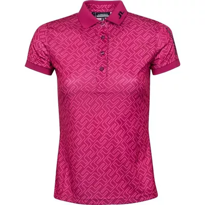 Women J Lindeberg Tour Tech Print Shirt Pink Bridge Monogram Small Free Ship • $49.99