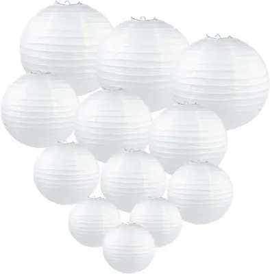 24 Pcs White Paper Lanterns (Size Of 12  10  8  6 4 )- Round Chinese/Japanes • $37.32