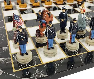 US American Civil War Queens Painted Chess Set W/ 17  Black Marble Color Board • $135