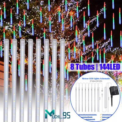 144 Luces Solares LED Lluvia De Meteoros Árbol De Lluvia Cadena De Luz Navidad • $16.79