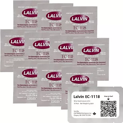 Lalvin EC-1118 Wine Yeast Champagne Yeast- Make Wine Cider Mead Kombucha 10 Pack • £11.49