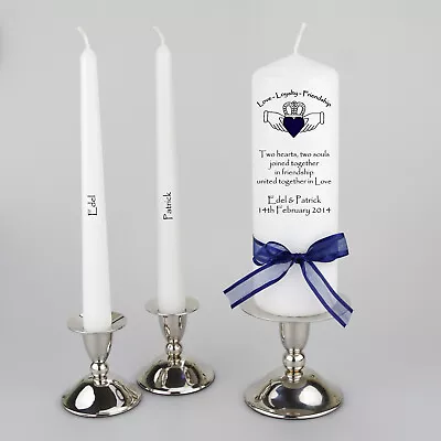 Personalised Claddagh Wedding Unity Candle With Coloured Hearts And Ribbons • £18.95