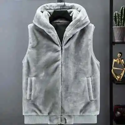 2023 New Sleeveless Jacket Men's Hooded Warm Synthetic Fur Vest • $71.61