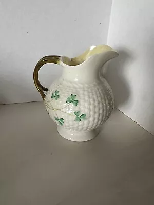 BELLEEK Creamer Shamrock Vintage Bone China Small Pitcher Green Mark • $28